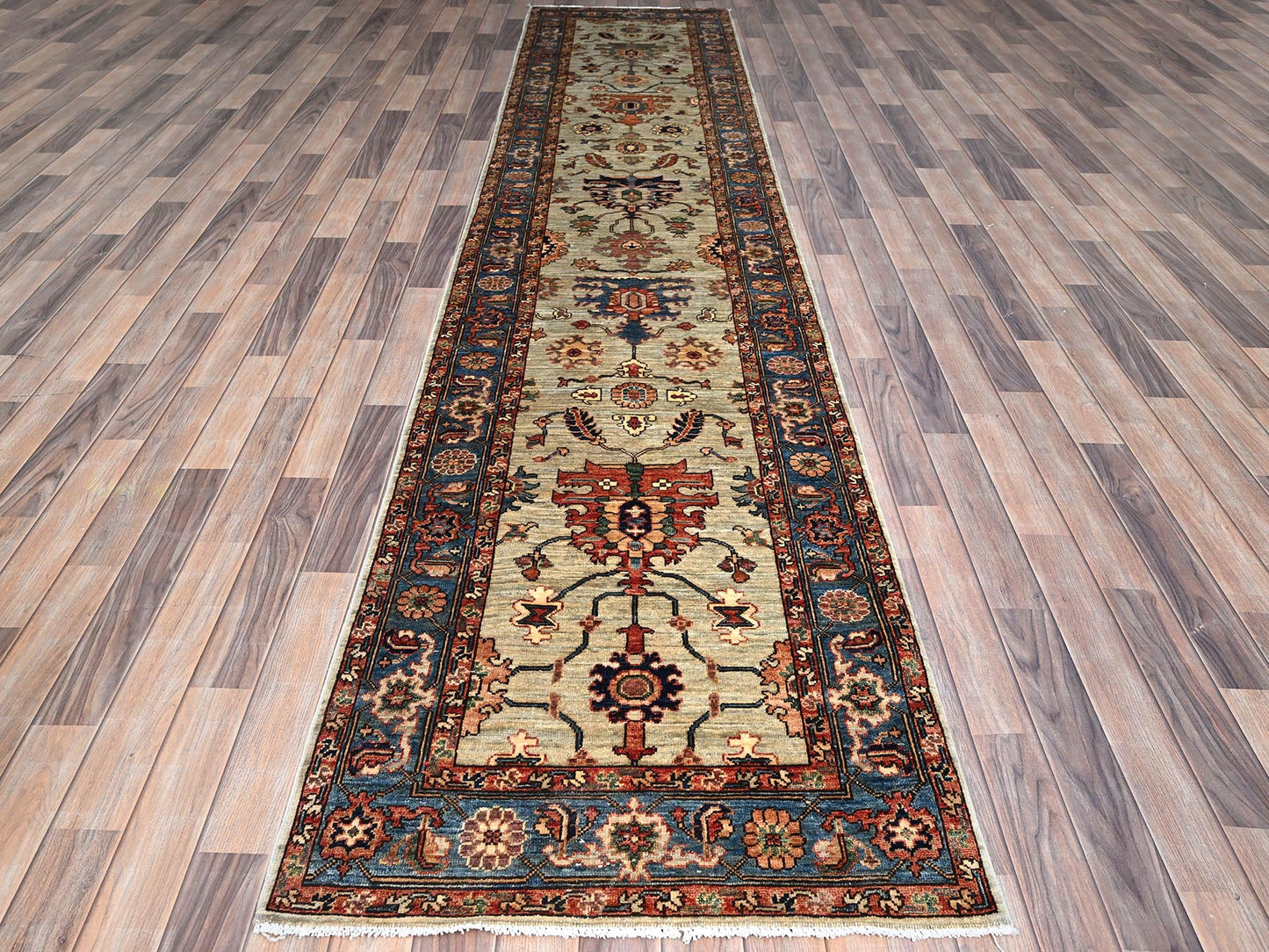 Peshawar Heriz Design Green 3'x14'